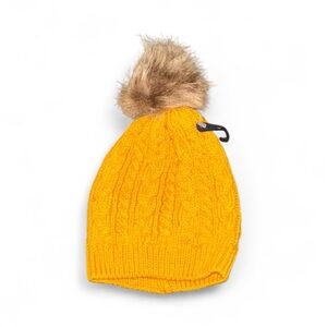 Honey Bean Orange mustard Knit Beanie with Faux Fur Pom for baby